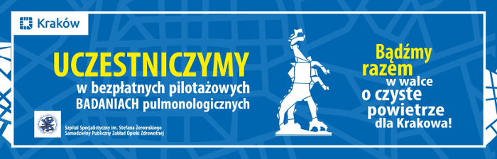 Baner informujący o projekcie „Badanie tlenku azotu w powietrzu wydychanym u dzieci klas III szkół podstawowych w Krakowie”